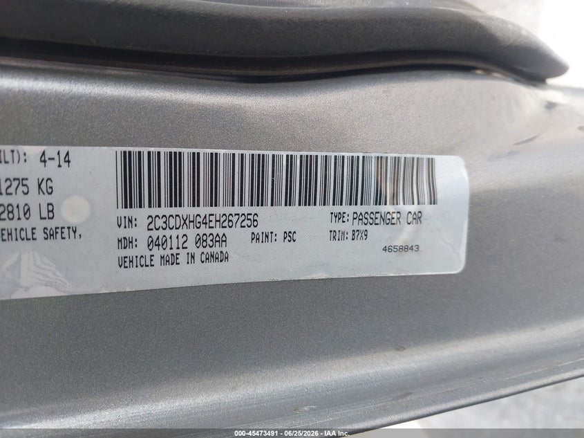 DODGE CHARGER 2014 VIN 2C3CDXHG4EH267256