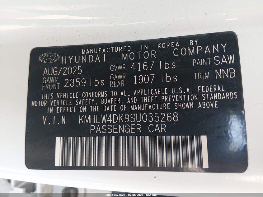 2025 Hyundai Elantra N VIN: KMHLW4DK9SU035268 Lot: 45473523