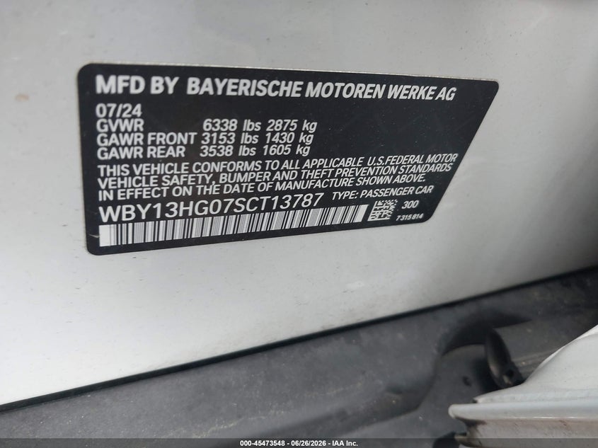 BMW I5 2025 VIN WBY13HG07SCT13787