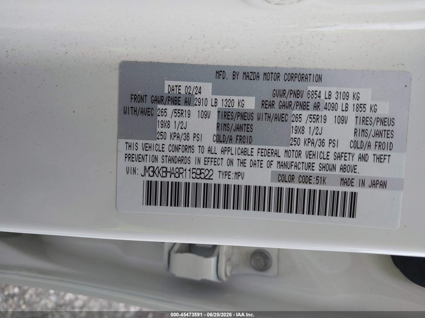 2024 Mazda Cx-90 Phev Preferred VIN: JM3KKBHA8R1159522 Lot: 45473591