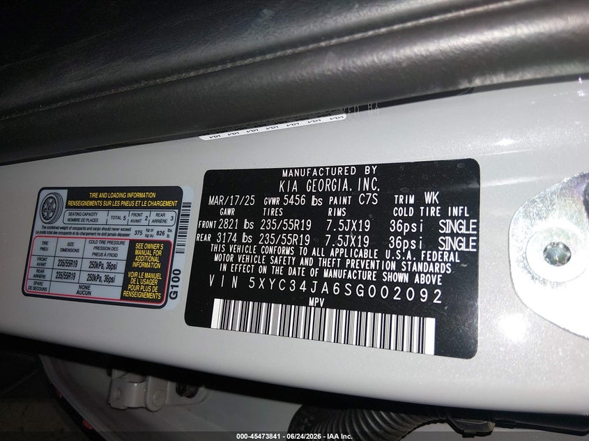 2025 Kia Ev6 Light Long Range Rwd VIN: 5XYC34JA6SG002092 Lot: 45473841