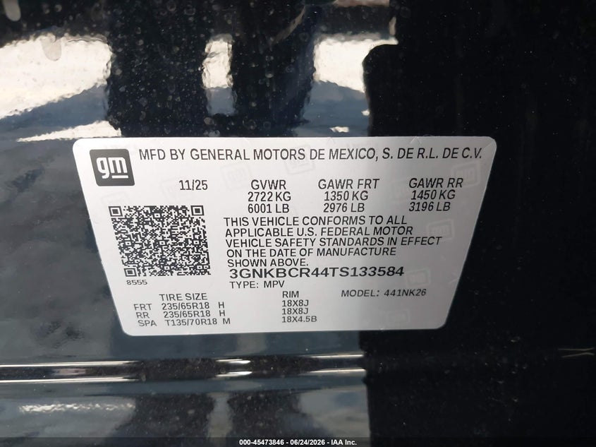 2026 Chevrolet Blazer Lt VIN: 3GNKBCR44TS133584 Lot: 45473846
