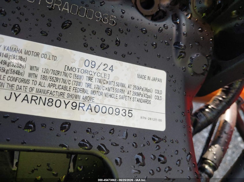 2024 Yamaha Mtm890 C VIN: JYARN80Y9RA000935 Lot: 45473862