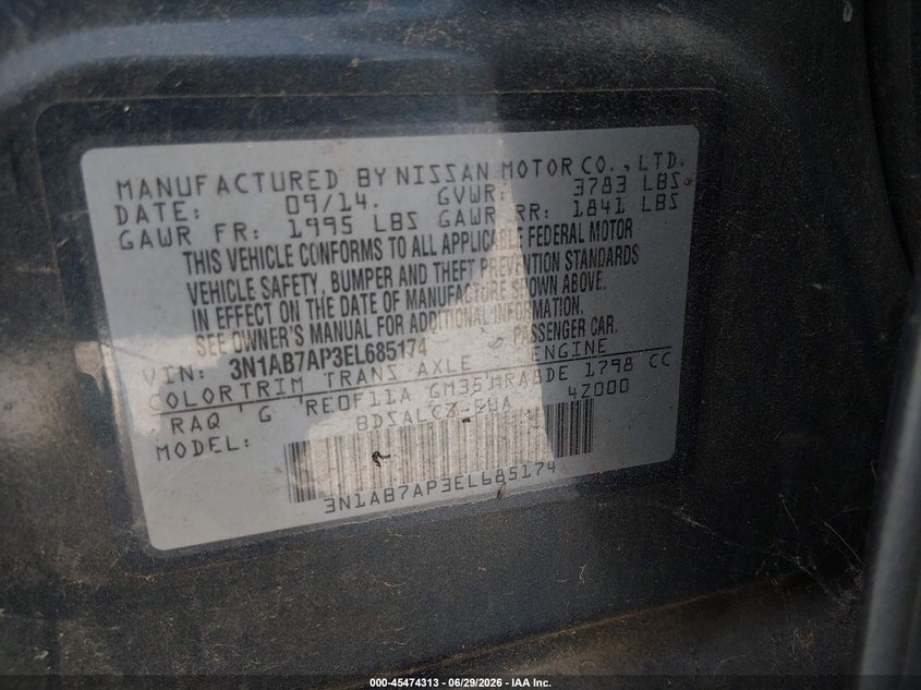 2014 NISSAN SENTRA SEDAN 1.8L I-4 DOHC, VVT, 130HP