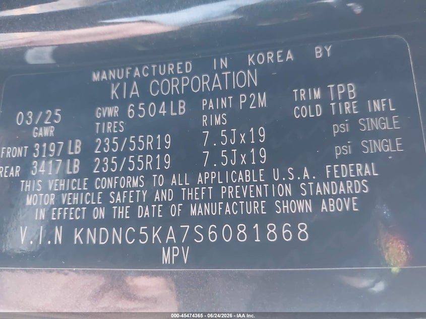 2025 Kia Carnival Mpv Hybrid Ex VIN: KNDNC5KA7S6081868 Lot: 45474365