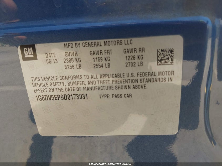 2013 Cadillac Cts-V VIN: 1G6DV5EP9D0173031 Lot: 45474427