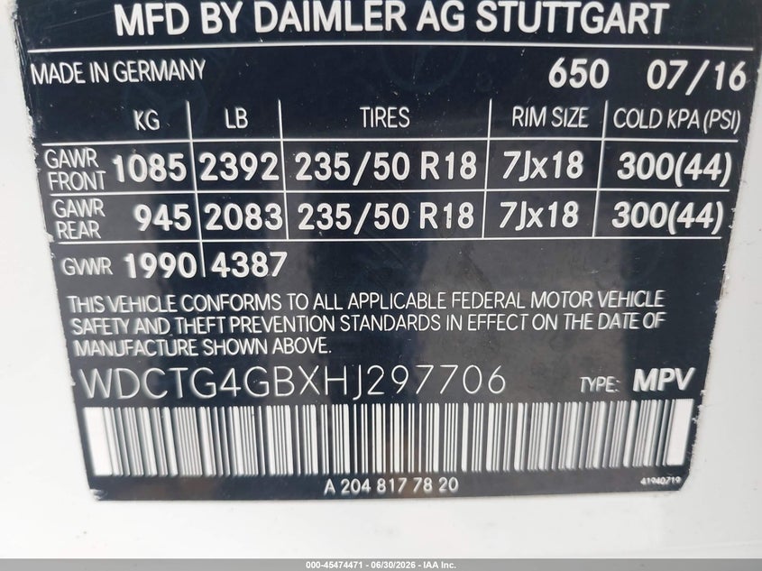 2017 Mercedes-Benz Gla 250 4Matic VIN: WDCTG4GBXHJ297706 Lot: 45474471