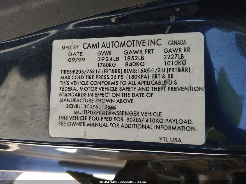 2000 Chevrolet Tracker Hard Top VIN: 2CNBJ13C0Y6910666 Lot: 45474499