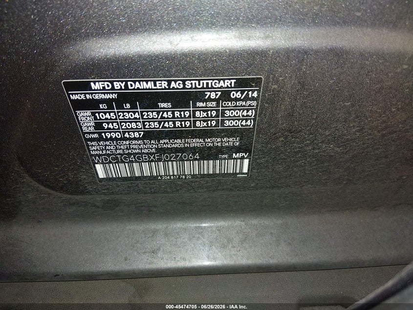 2015 Mercedes-Benz Gla 250 4Matic VIN: WDCTG4GBXFJ027064 Lot: 45474705