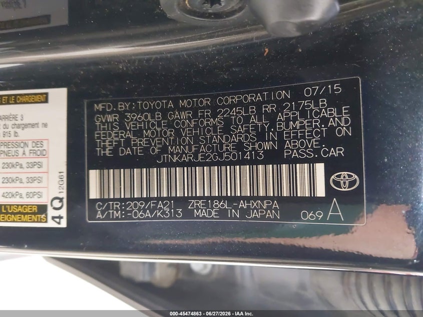 2016 Scion Im VIN: JTNKARJE2GJ501413 Lot: 45474863