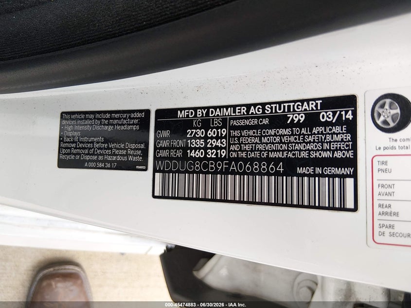2015 Mercedes-Benz S 550 VIN: WDDUG8CB9FA068864 Lot: 45474883