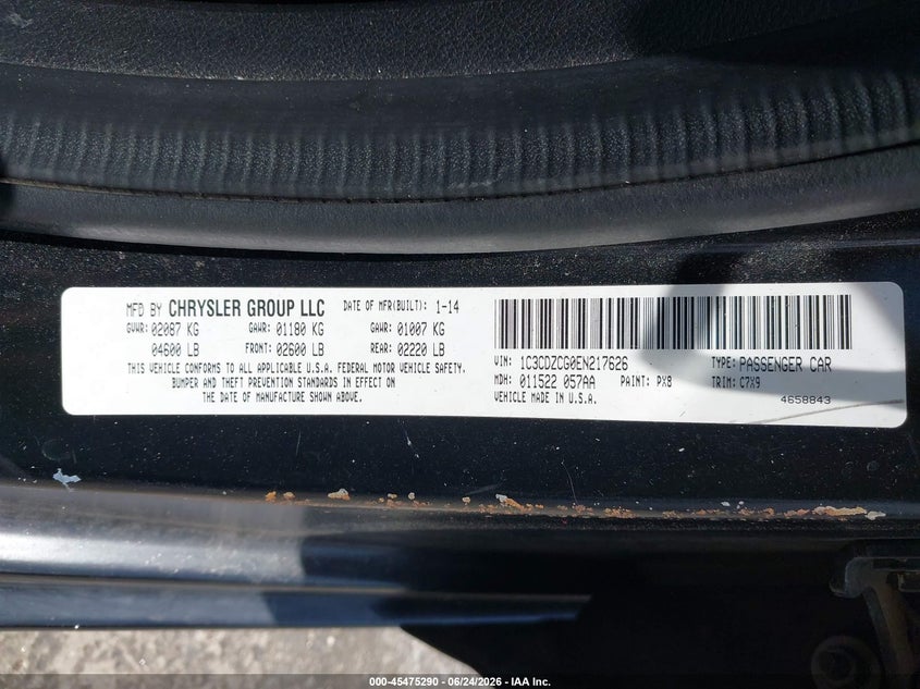 2014 Dodge Avenger Sxt VIN: 1C3CDZCG0EN217626 Lot: 45475290