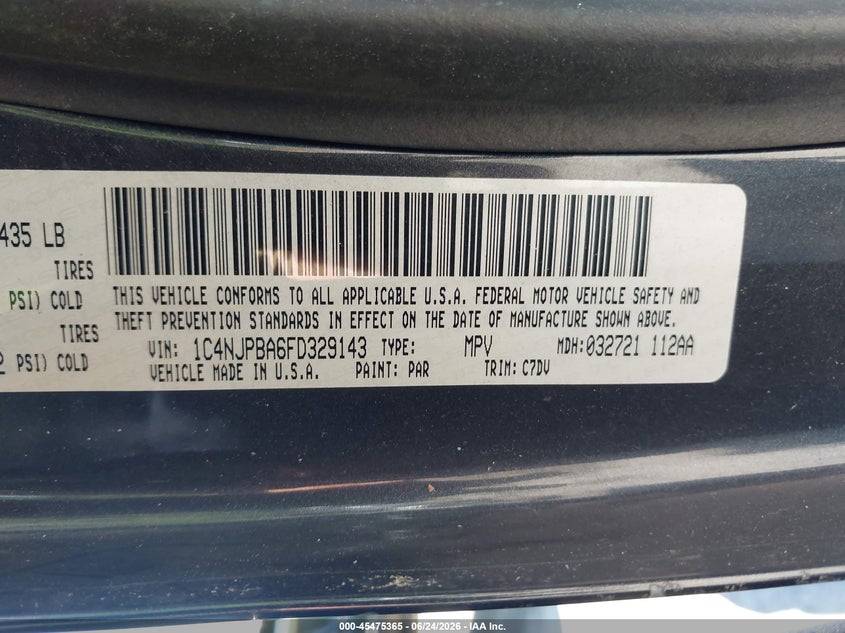 JEEP PATRIOT 2015 VIN 1C4NJPBA6FD329143