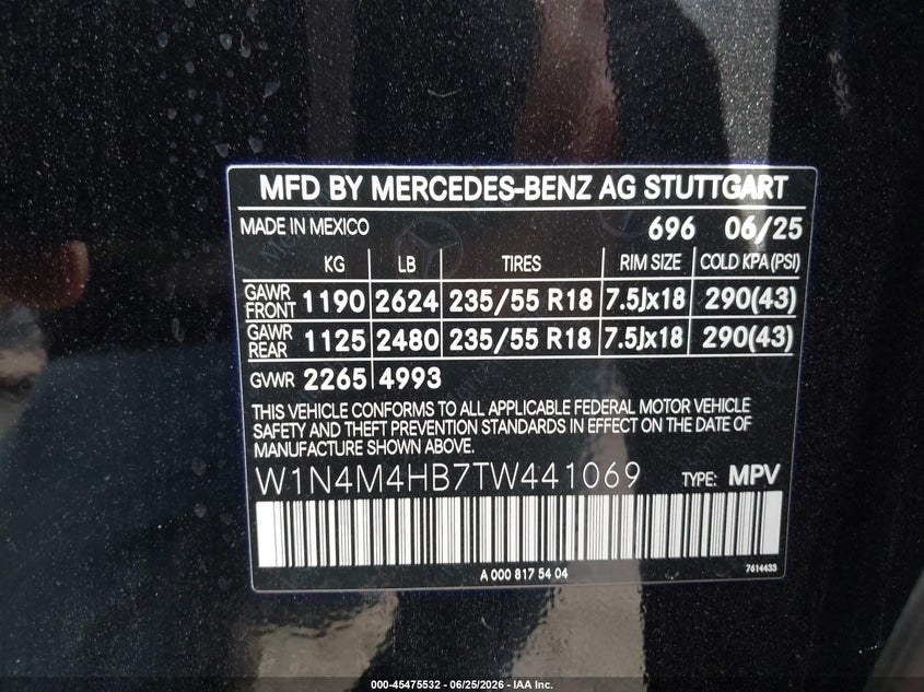 2026 Mercedes-Benz Glb 250 4Matic VIN: W1N4M4HB7TW441069 Lot: 45475532
