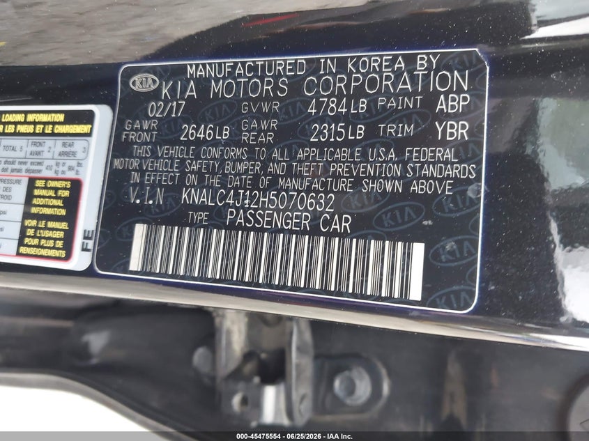 2017 Kia Cadenza Limited VIN: KNALC4J12H5070632 Lot: 45475554