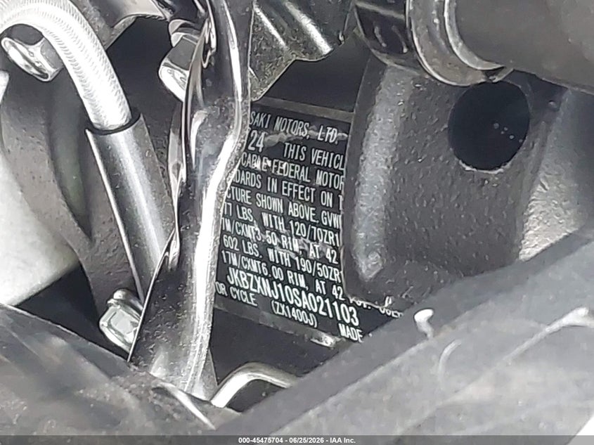2025 Kawasaki Zx1400 J VIN: JKBZXNJ10SA021103 Lot: 45475704