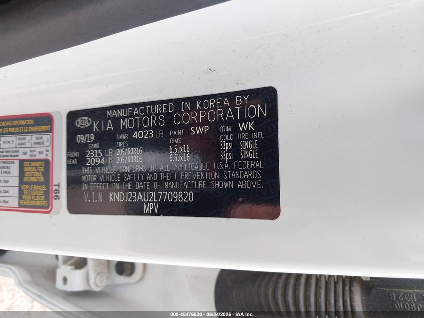 2020 Kia Soul Lx VIN: KNDJ23AU2L7709820 Lot: 45476030