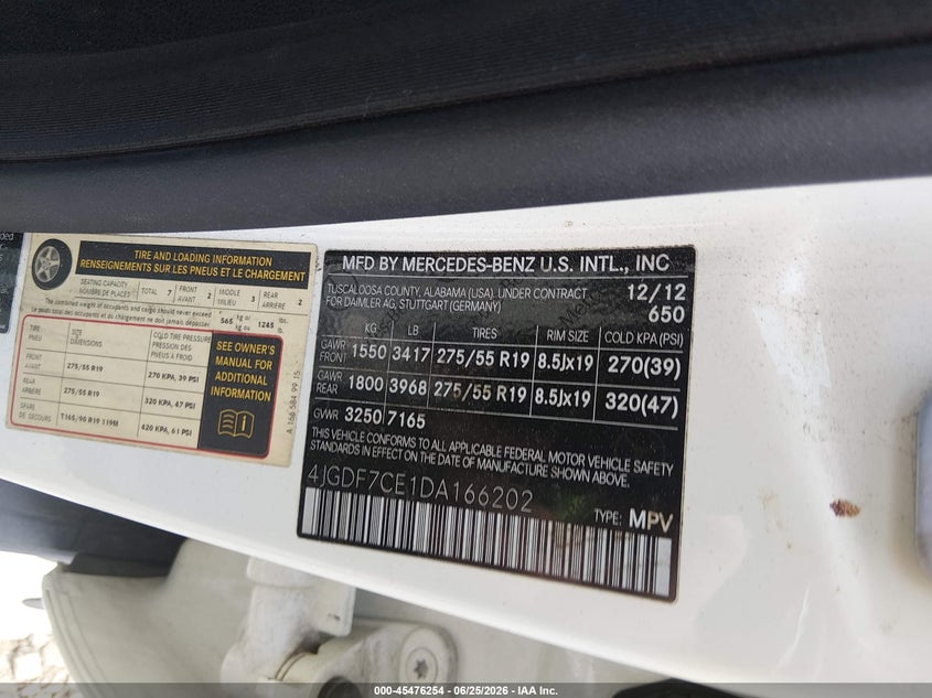 2013 Mercedes-Benz Gl 450 4Matic VIN: 4JGDF7CE1DA166202 Lot: 45476254