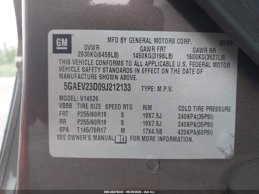 2009 BUICK ENCLAVE SPORT UTILITY VEHICLE 3.6L V-6 DI, DOHC, VVT, 288HP