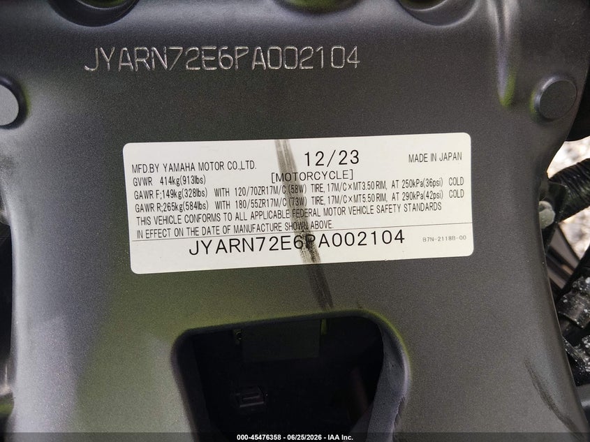 2023 Yamaha Mt09 D VIN: JYARN72E6PA002104 Lot: 45476358
