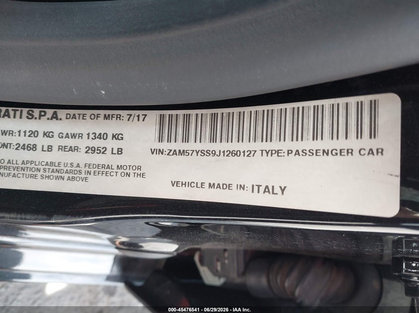 2018 Maserati Ghibli S Gransport VIN: ZAM57YSS9J1260127 Lot: 45476541