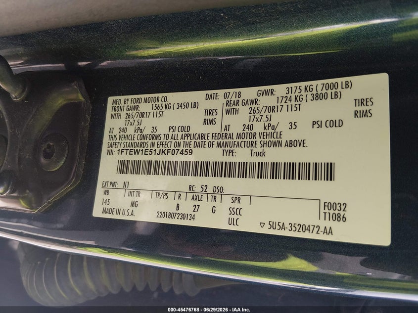 2018 FORD F-150 PICKUP 5.0L V-8 DI, DOHC, VVT, 395HP