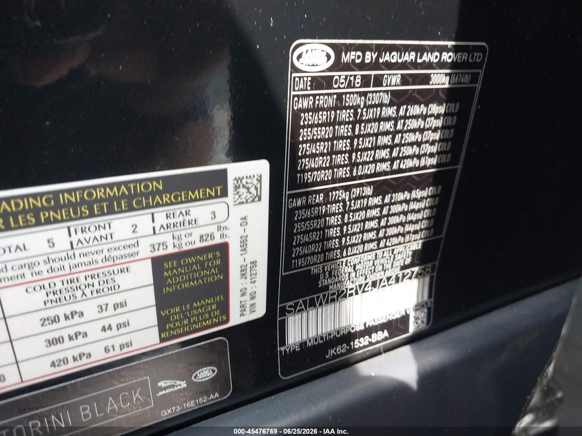 2018 Land Rover Range Rover Sport Hse VIN: SALWR2RV4JA412758 Lot: 45476769