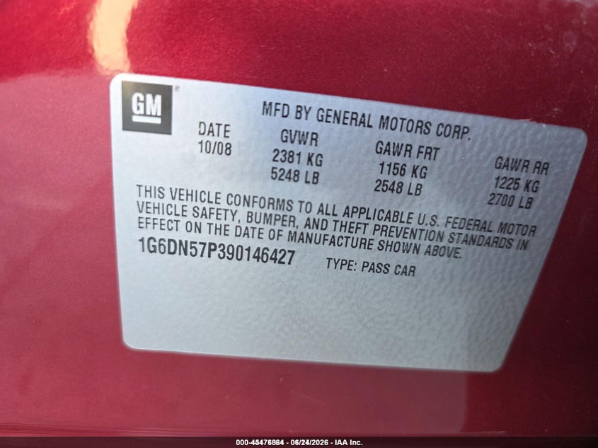 2009 Cadillac Cts-V VIN: 1G6DN57P390146427 Lot: 45476864