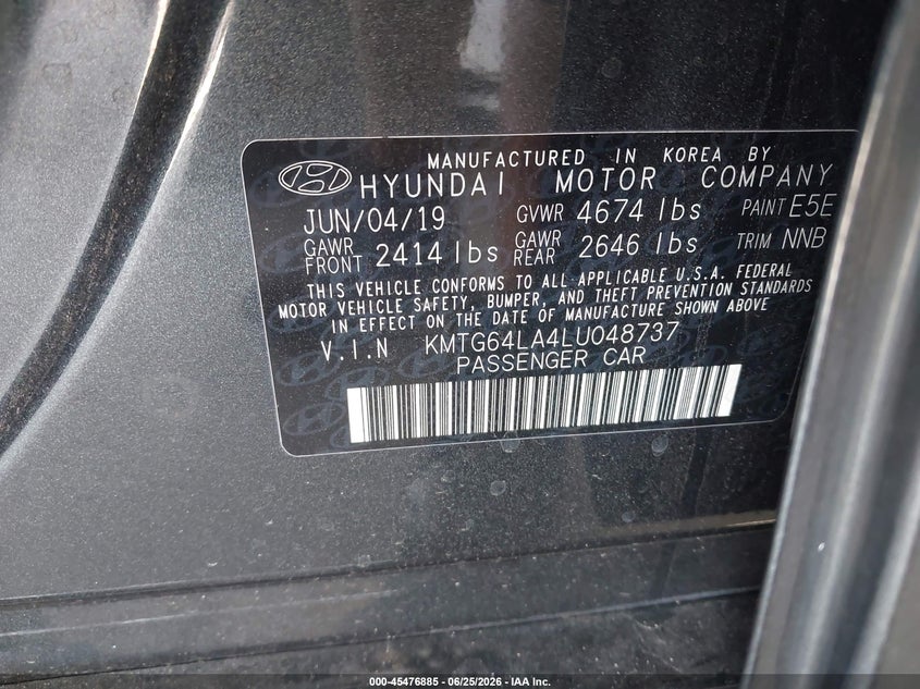 2020 Genesis G70 2.0T Rwd VIN: KMTG64LA4LU048737 Lot: 45476885