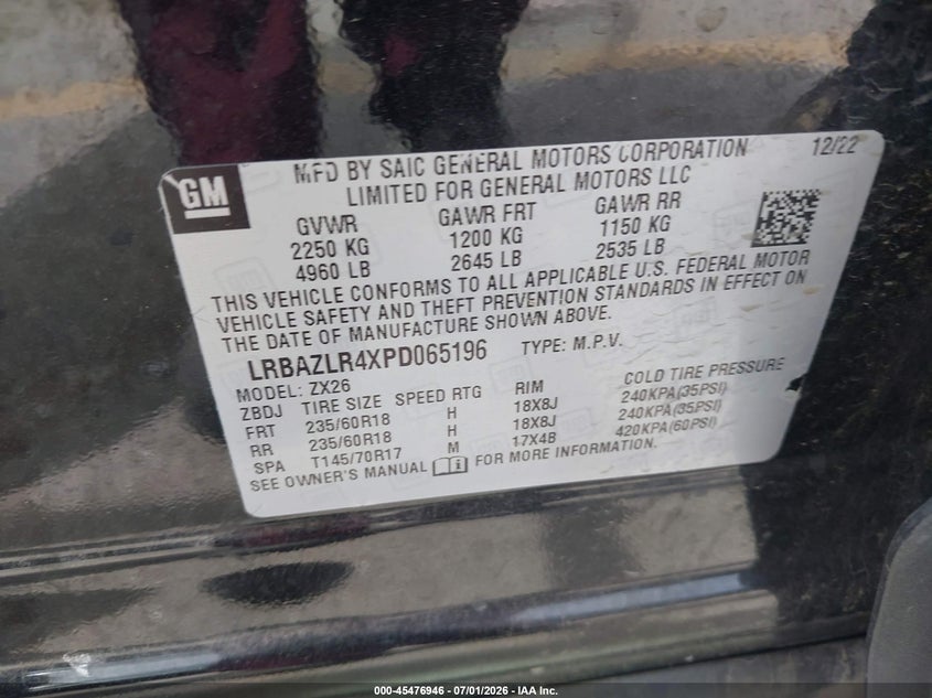 BUICK ENVISION 2023 VIN LRBAZLR4XPD065196