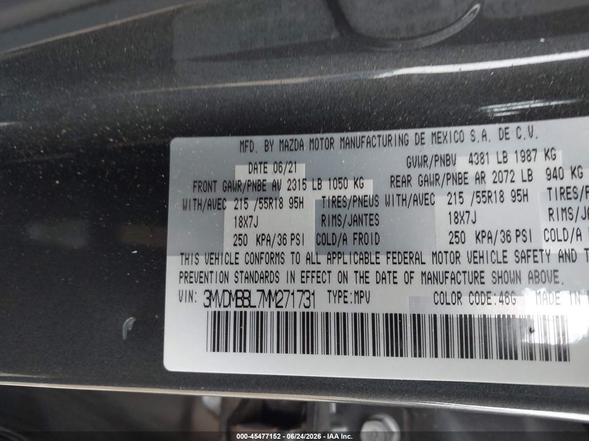 2021 Mazda Cx-30 Select VIN: 3MVDMBBL7MM271731 Lot: 45477152