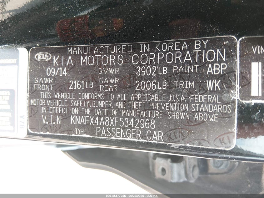 2015 KIA FORTE SEDAN 2.0L I-4 DI, DOHC, VVT, 173HP