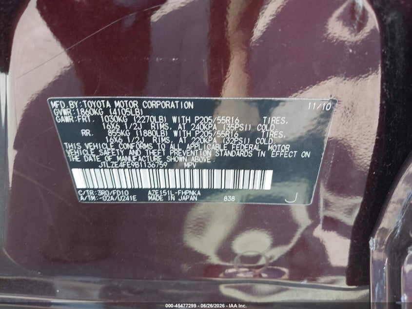 2011 Scion Xb VIN: JTLZE4FE9B1136759 Lot: 45477299
