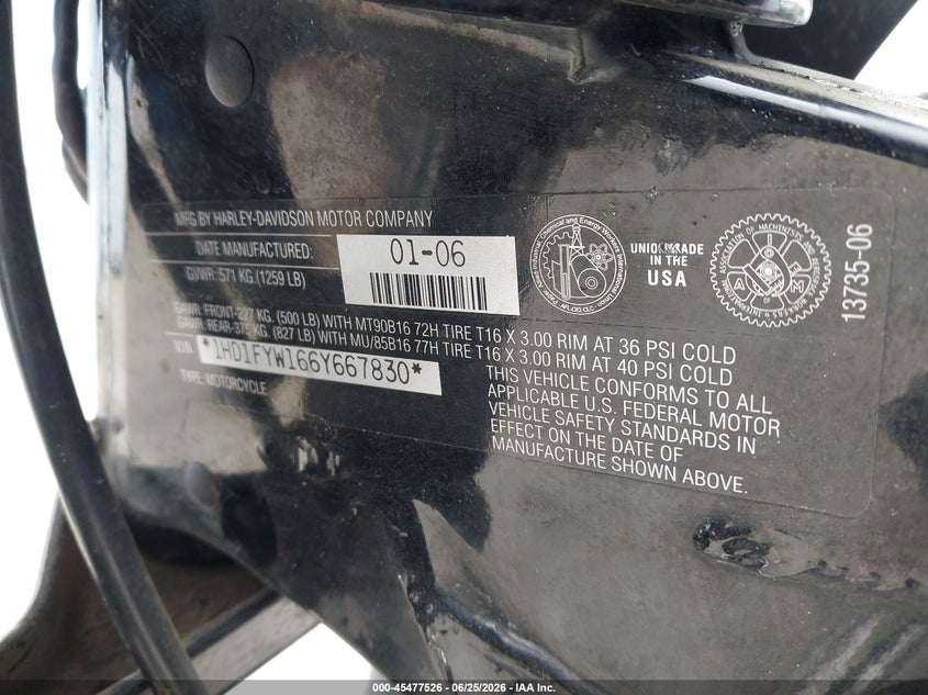 2006 Harley-Davidson Flhrsi VIN: 1HD1FYW166Y667830 Lot: 45477526