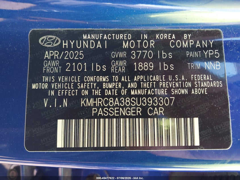 2025 Hyundai Venue Limited VIN: KMHRC8A38SU393307 Lot: 45477622