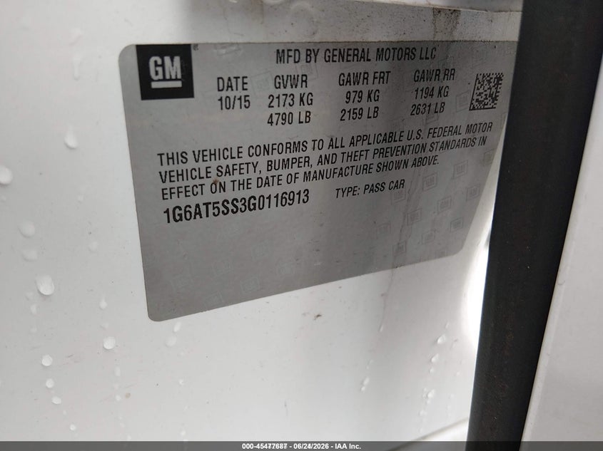 2016 CADILLAC CTS SEDAN 3.6L V-6 DI, DOHC, VVT, 335HP