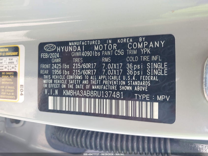HYUNDAI KONA 2024 VIN KM8HA3AB8RU137481