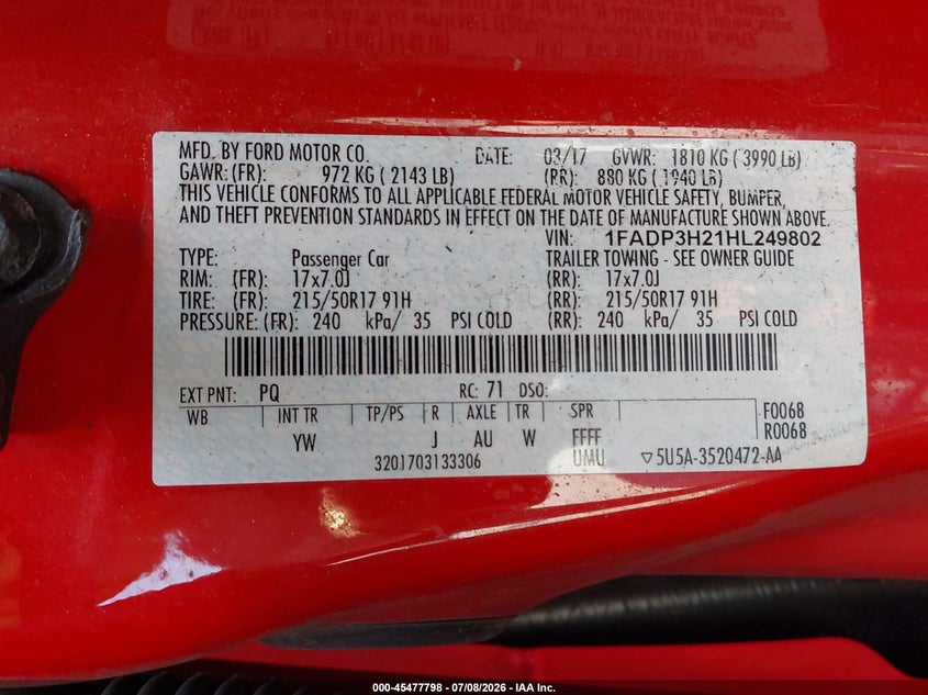 VIN 1FADP3H21HL249802 2017 FORD FOCUS SEL