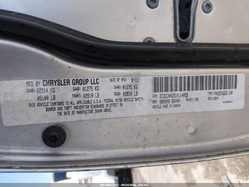2012 Chrysler 300 VIN: 2C3CCAAG9CH114055 Lot: 45477821