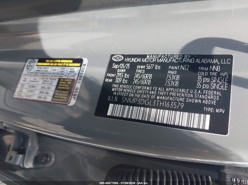 2026 Hyundai Santa Fe Xrt VIN: 5NMP3DGL3TH163579 Lot: 45477888