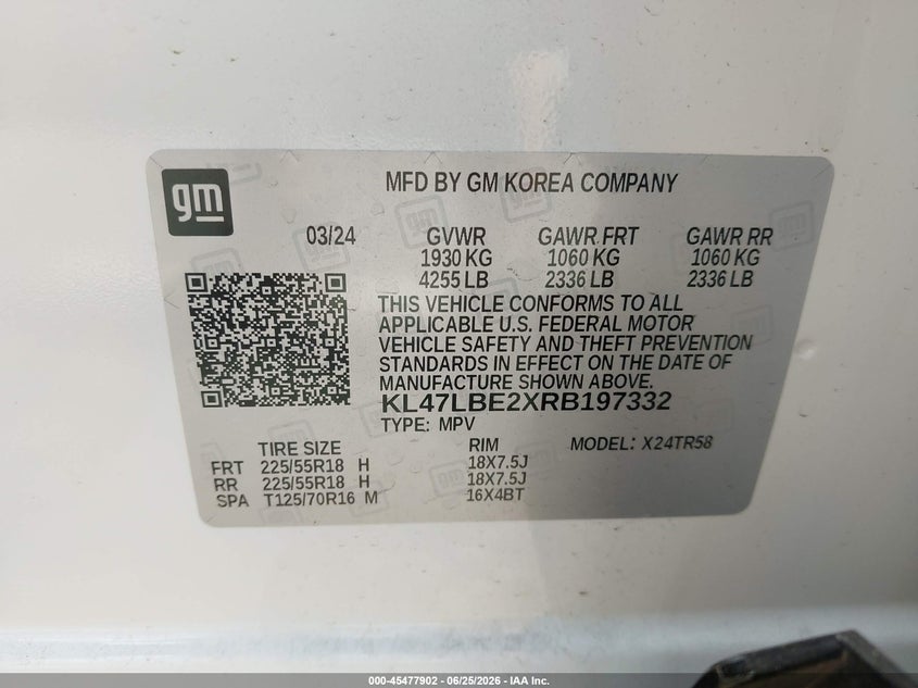 2024 Buick Envista Sport Touring Fwd VIN: KL47LBE2XRB197332 Lot: 45477902