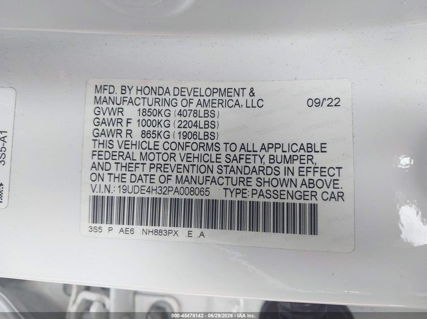 2023 Acura Integra A-Spec VIN: 19UDE4H32PA008065 Lot: 45478142