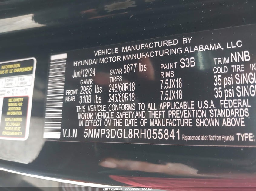 2024 Hyundai Santa Fe(VIN: 5NMP3DGL8RH055841