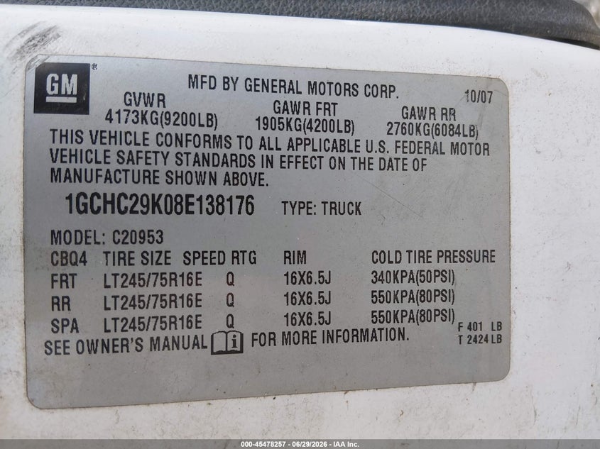 2008 CHEVROLET SILVERADO TRUCK 6.0L V-8 VVT, 353HP