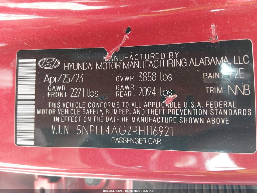 2023 HYUNDAI ELANTRA(VIN: 5NPLL4AG2PH116921