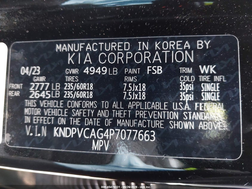 2023 Kia Sportage(VIN: KNDPVCAG4P7077663