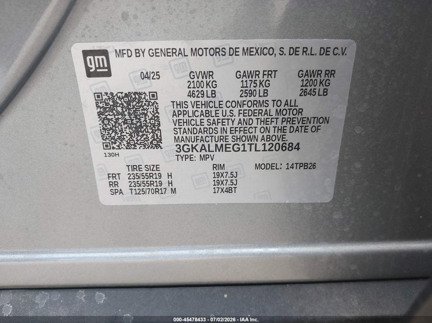 GMC TERRAIN 2026 VIN 3GKALMEG1TL120684