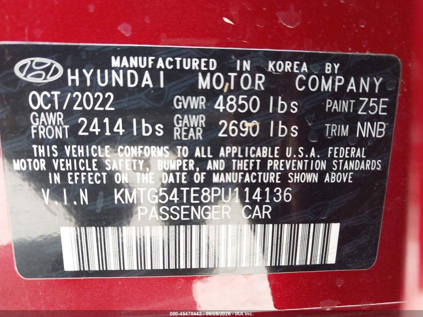 2023 Genesis G70 3.3T Rwd VIN: KMTG54TE8PU114136 Lot: 45478442
