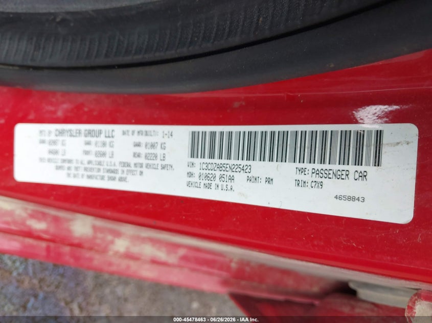 2014 Dodge Avenger Se VIN: 1C3CDZAB5EN225423 Lot: 45478463