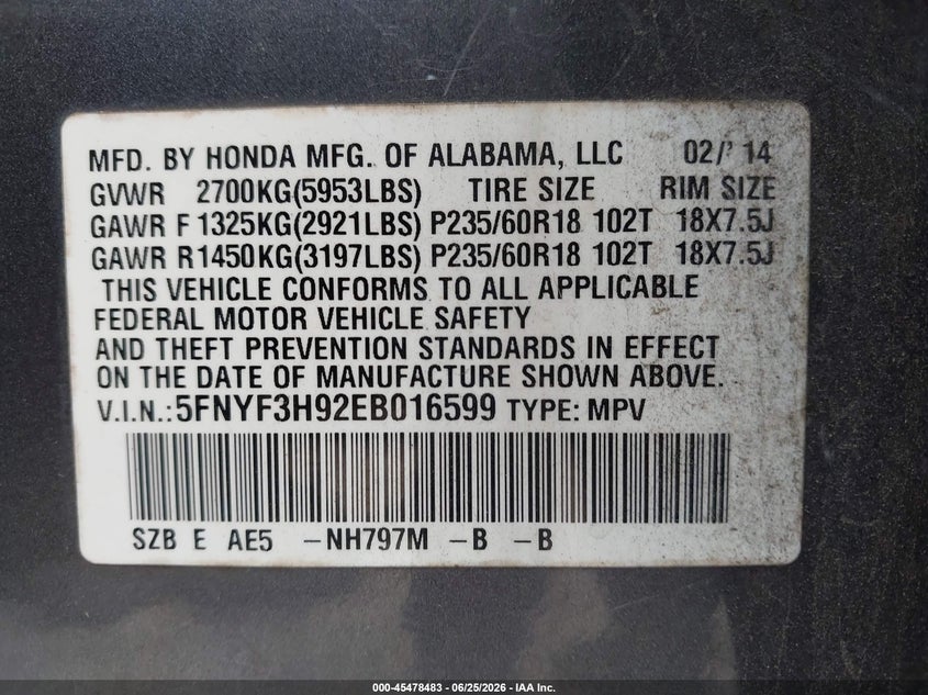 2014 HONDA PILOT SPORT UTILITY VEHICLE 3.5L V-6 VVT, 250HP